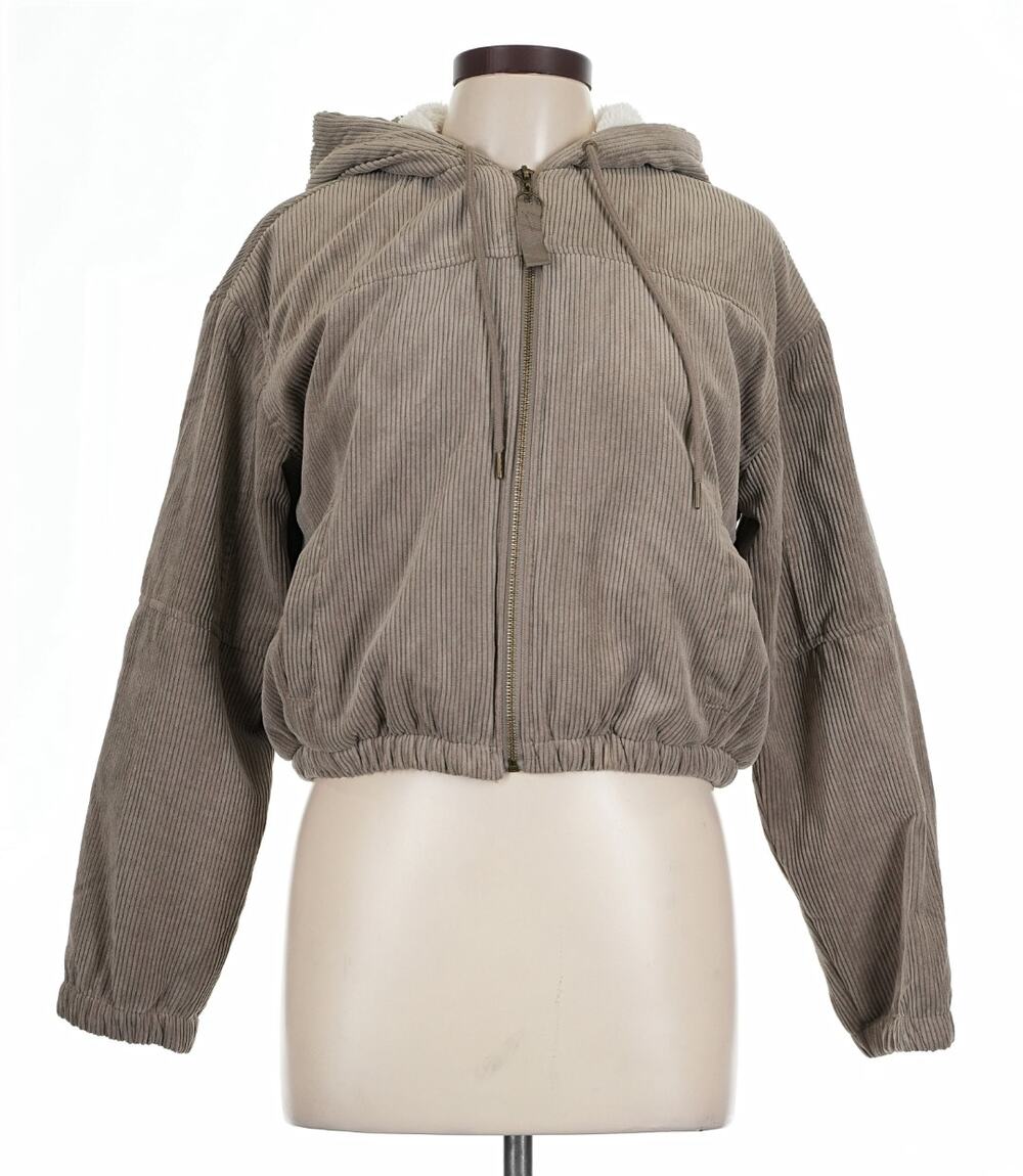 Reserve Fairfax Dove Gray Cropped Hooded Corduroy Jacket Cozy Warm Modern Y2K